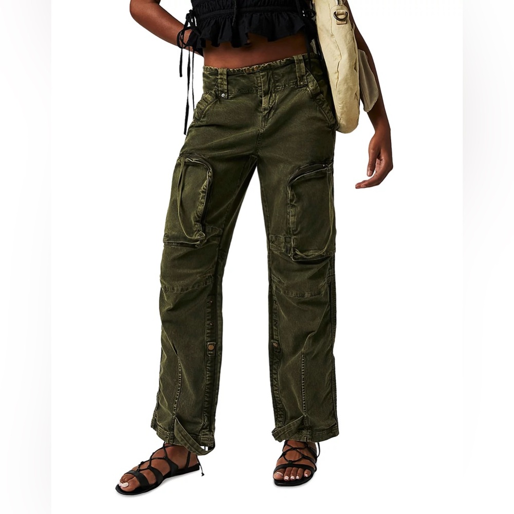 Free People We The Free Can't Compare Slouch Pants Army Green Medium - Picture 2 of 13